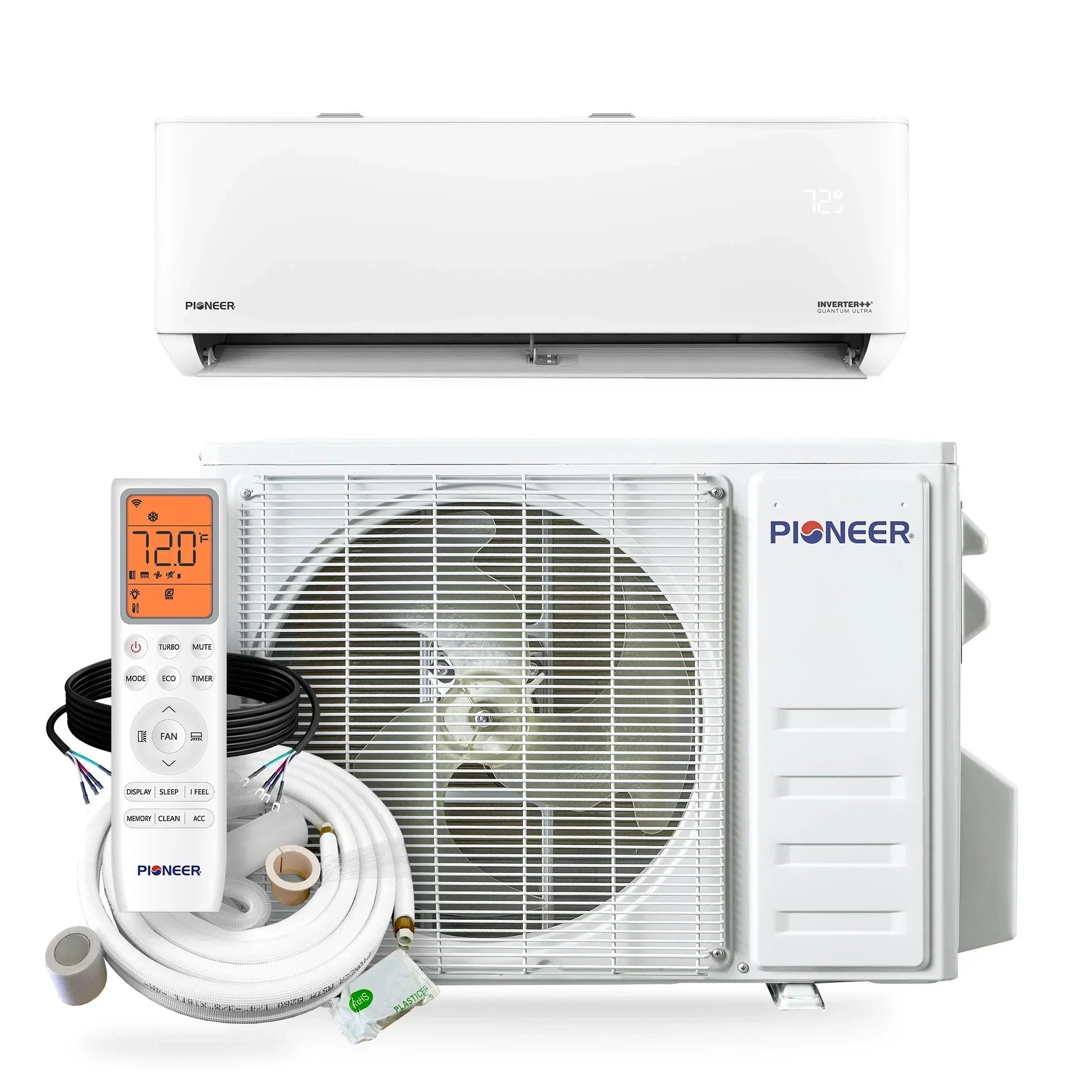 Pioneer® Quantum Ultra™ 9,000 BTU 24 SEER2 230V High-Wall Ductless Energy-Star Mini-Split Air Conditioner Inverter Heat Pump Full Set - Green Vista Living
