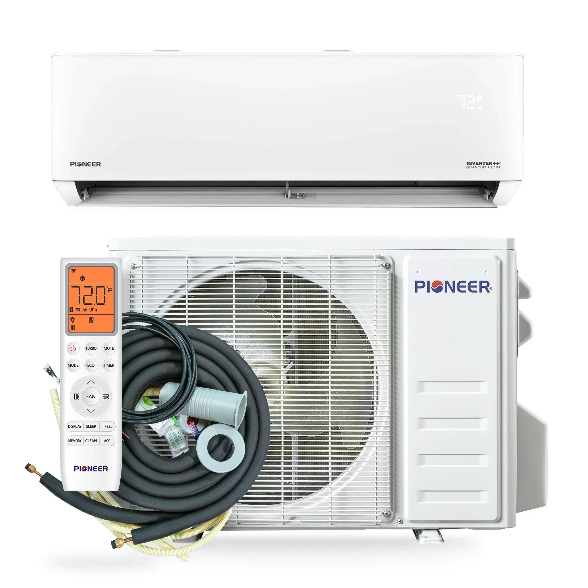 Pioneer® Quantum Ultra™ 18,000 BTU 23 SEER2 230V High-Wall Ductless Energy-Star Mini-Split Air Conditioner Inverter Heat Pump Full Set - Green Vista Living