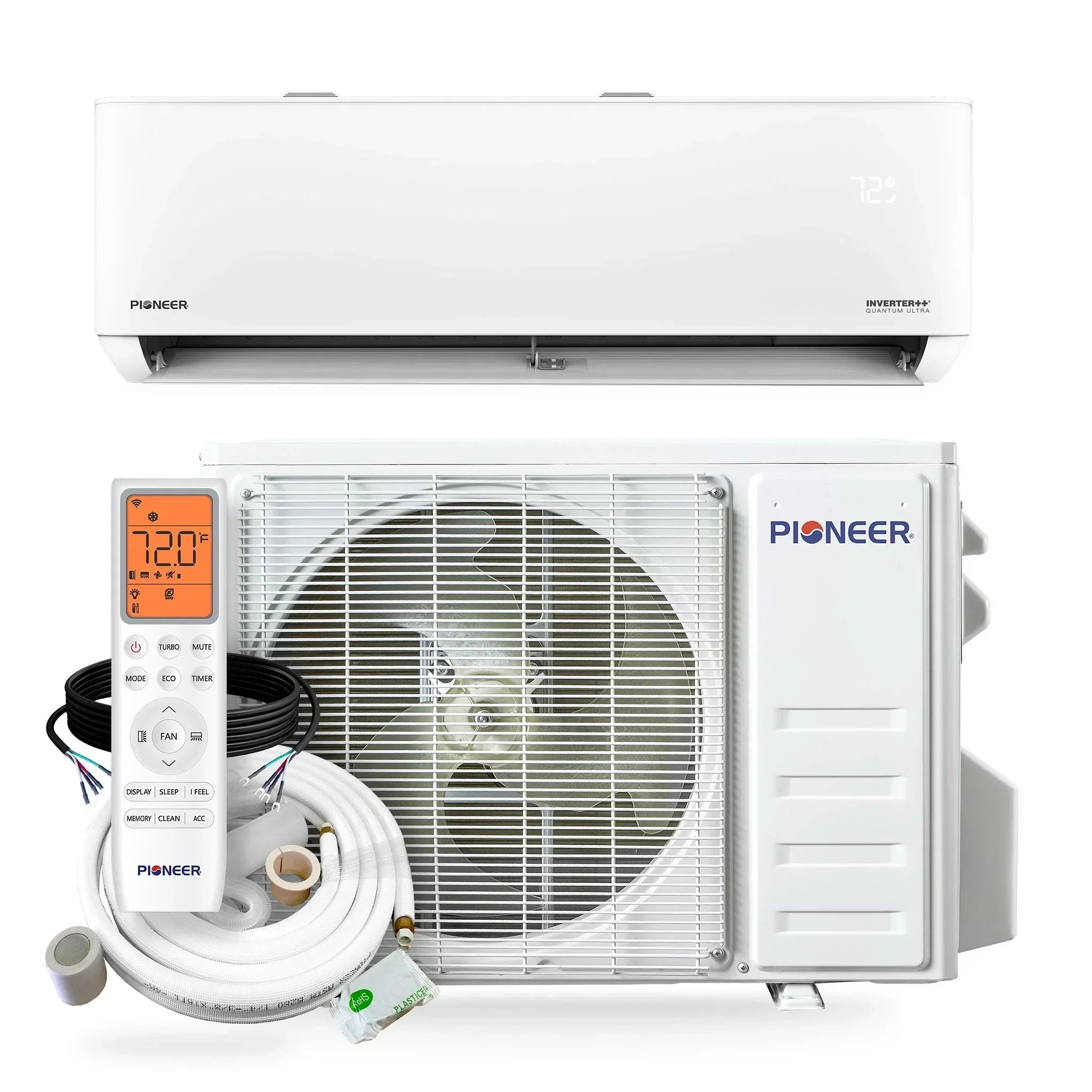 Pioneer® Quantum Ultra™ 23,000 BTU 23 SEER2 230V High-Wall Ductless Energy-Star Mini-Split Air Conditioner Inverter Heat Pump Full Set - Green Vista Living