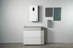 4V energy storage system with inverter, battery, and control panels mounted on wall