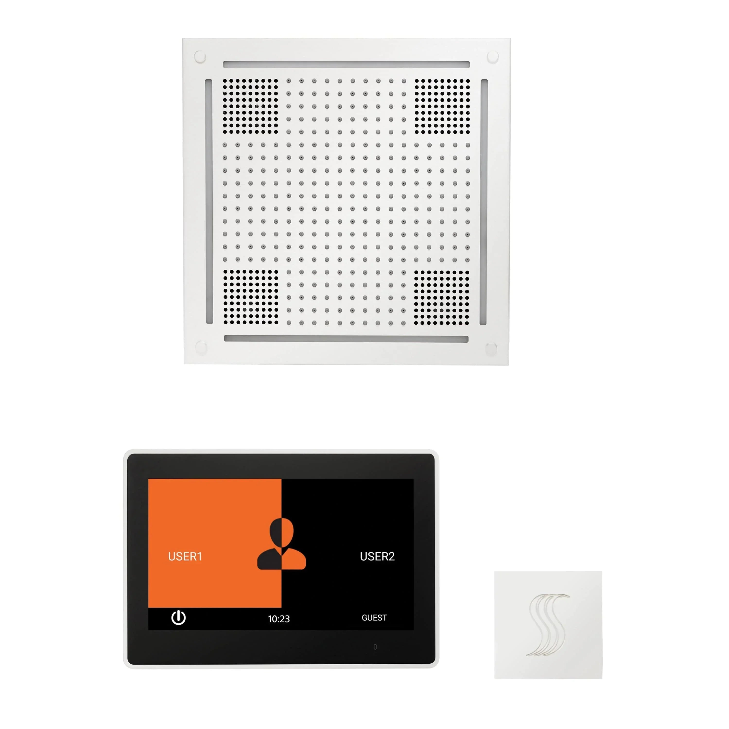 ThermaSol Wellness Steam Package with 10" ThermaTouch Control, HydroVive 18 Rainhead, SteamVection Square - Green Vista Living