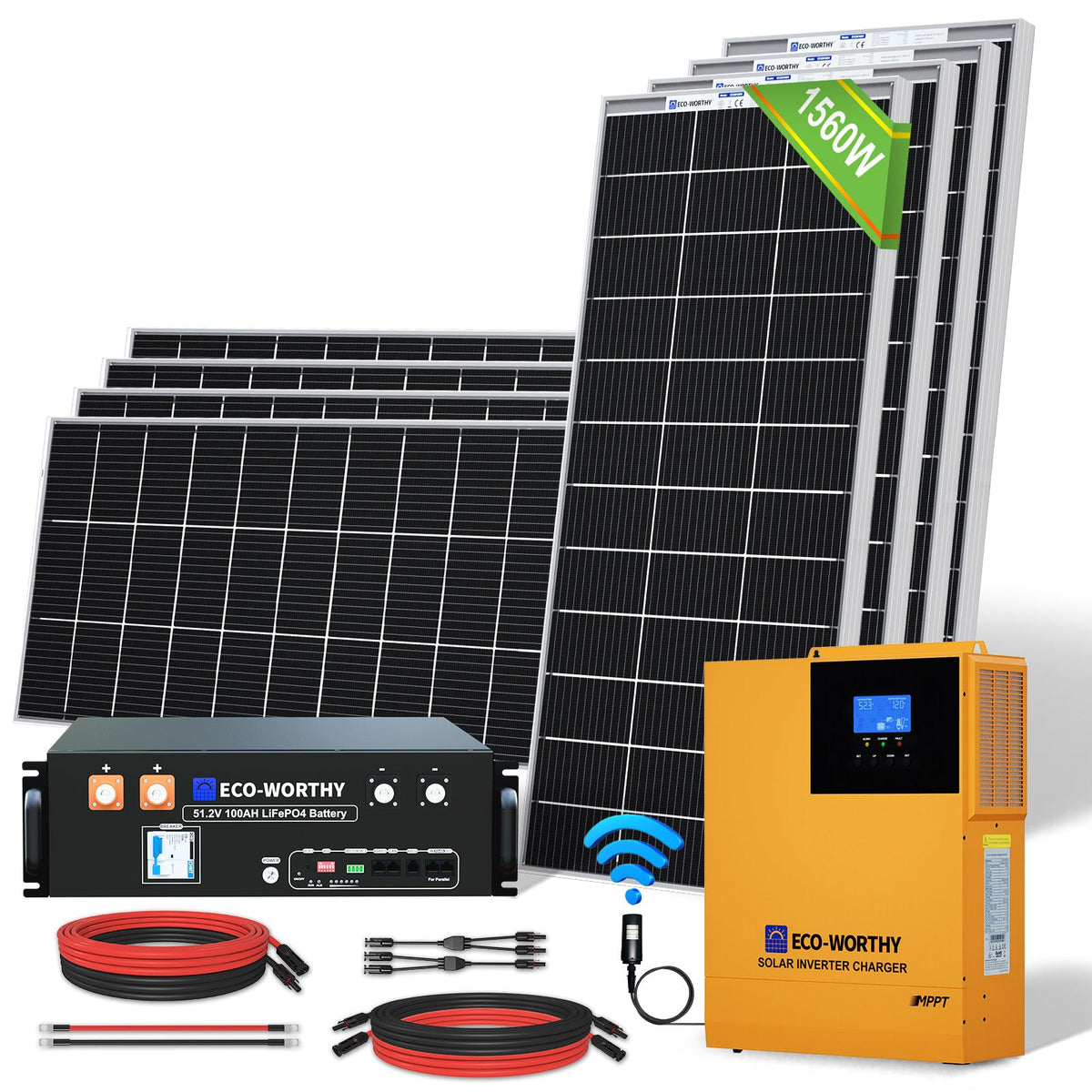 Eco-Worthy 1560W 48V (8×195W) Complete Off-Grid Solar Kit | 3.5kW Inverter + 48V 100Ah Rack Battery