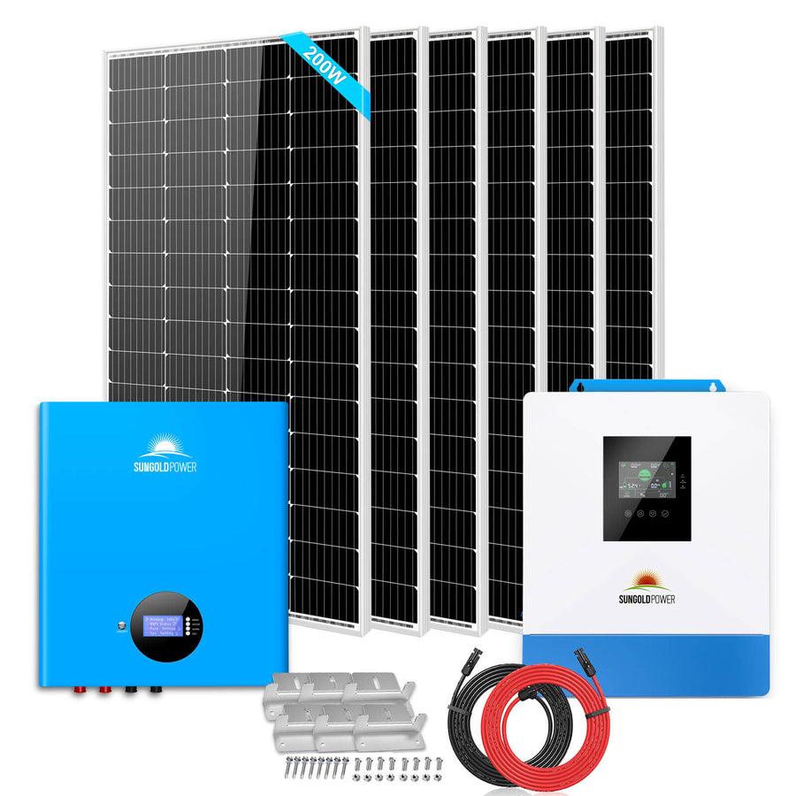 Sungold Power Off-Grid Solar Kit 5000W 48VDC 120V 5.12KWHPowerWall Battery 6 X 200 Watts Solar Panels