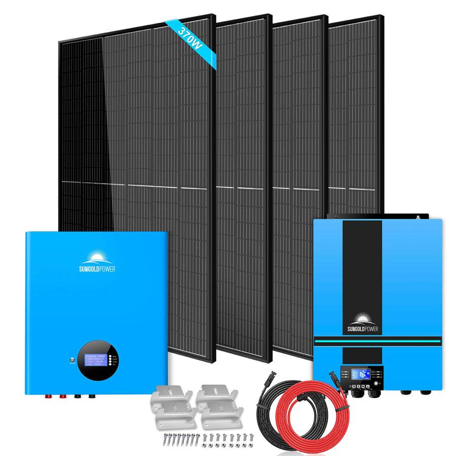 Sungold Power Off-Grid Solar Kit 6500W 48VDC 120VAC 5.12KWH PowerWall Lithium Battery 4 X 370 Watts Solar Panels