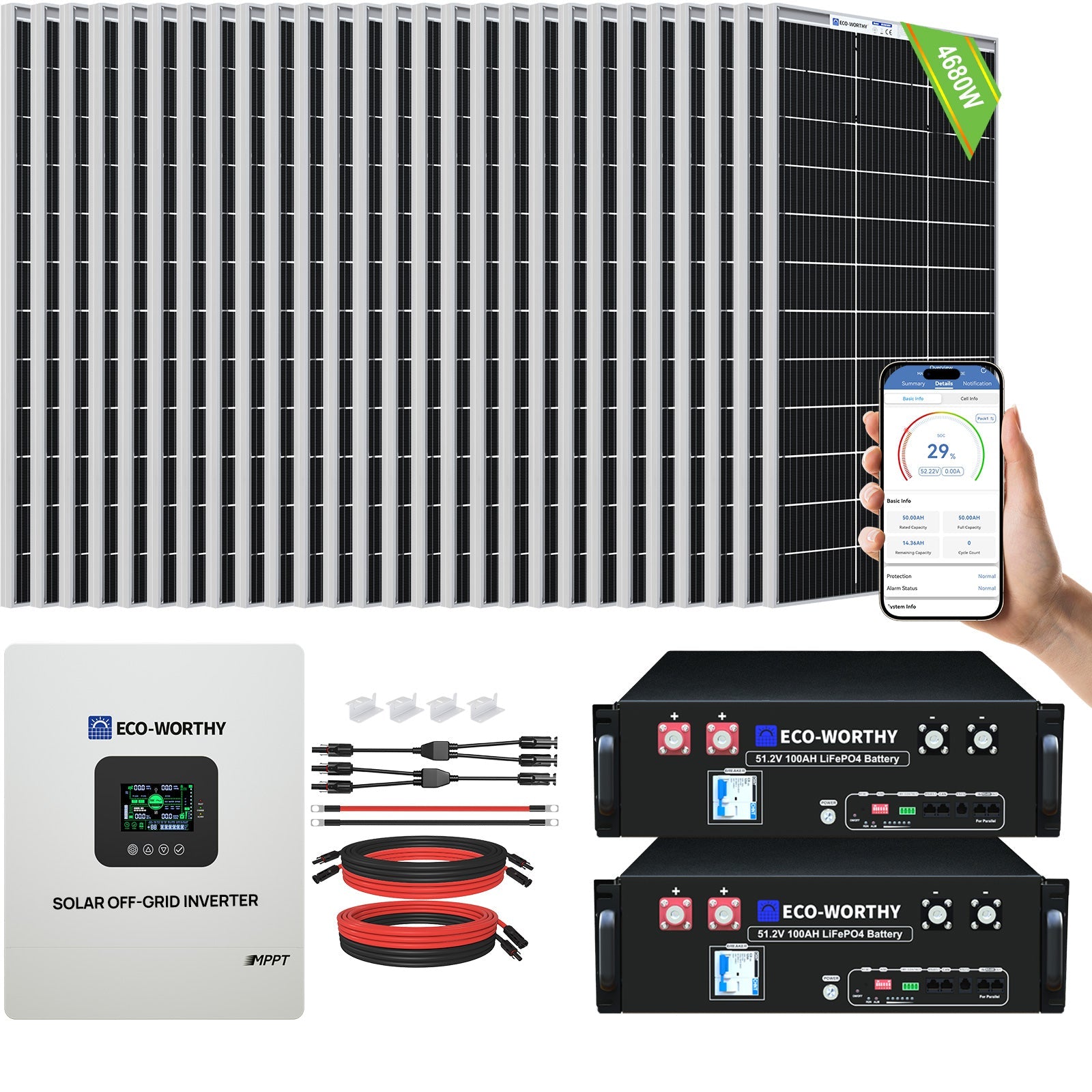 4800W 48V (24x195W) Complete MPPT Off Grid Solar Kit Eco-Worthy