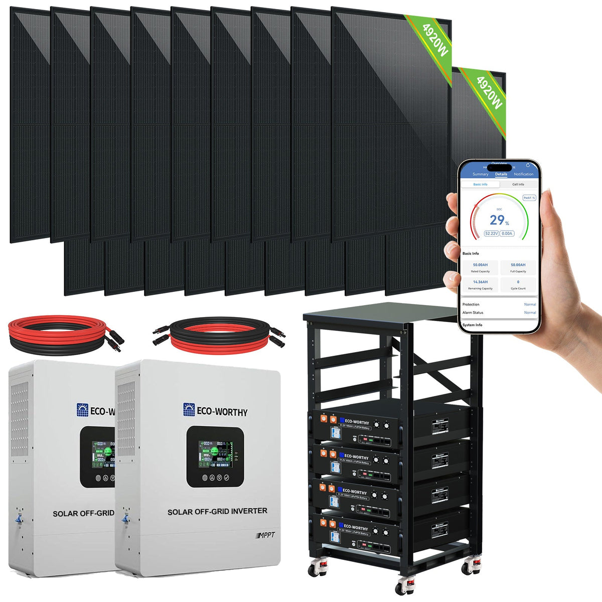 ECO-WORTHY Complete Off-Grid Solar Panel Kit | 2×5kW 120V/240V Output | 20.48kWh–30.72kWh Lithium Battery | 7380W–9840W Solar Input