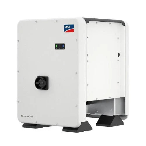 SMA solar power inverter with white casing, control switch, and LED indicators