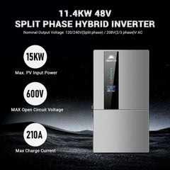 Hybrid Solar Kit 11.4KW 48V Split Phase 51.2 KWH Lithium Battery 36 X 450 Watt Solar Panel SGH-11N5E