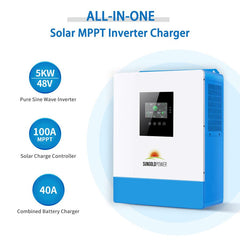 Sungold Power Off-Grid Solar Kit 5000W 48VDC 120V 5.12KWHPowerWall Battery 6 X 200 Watts Solar Panels