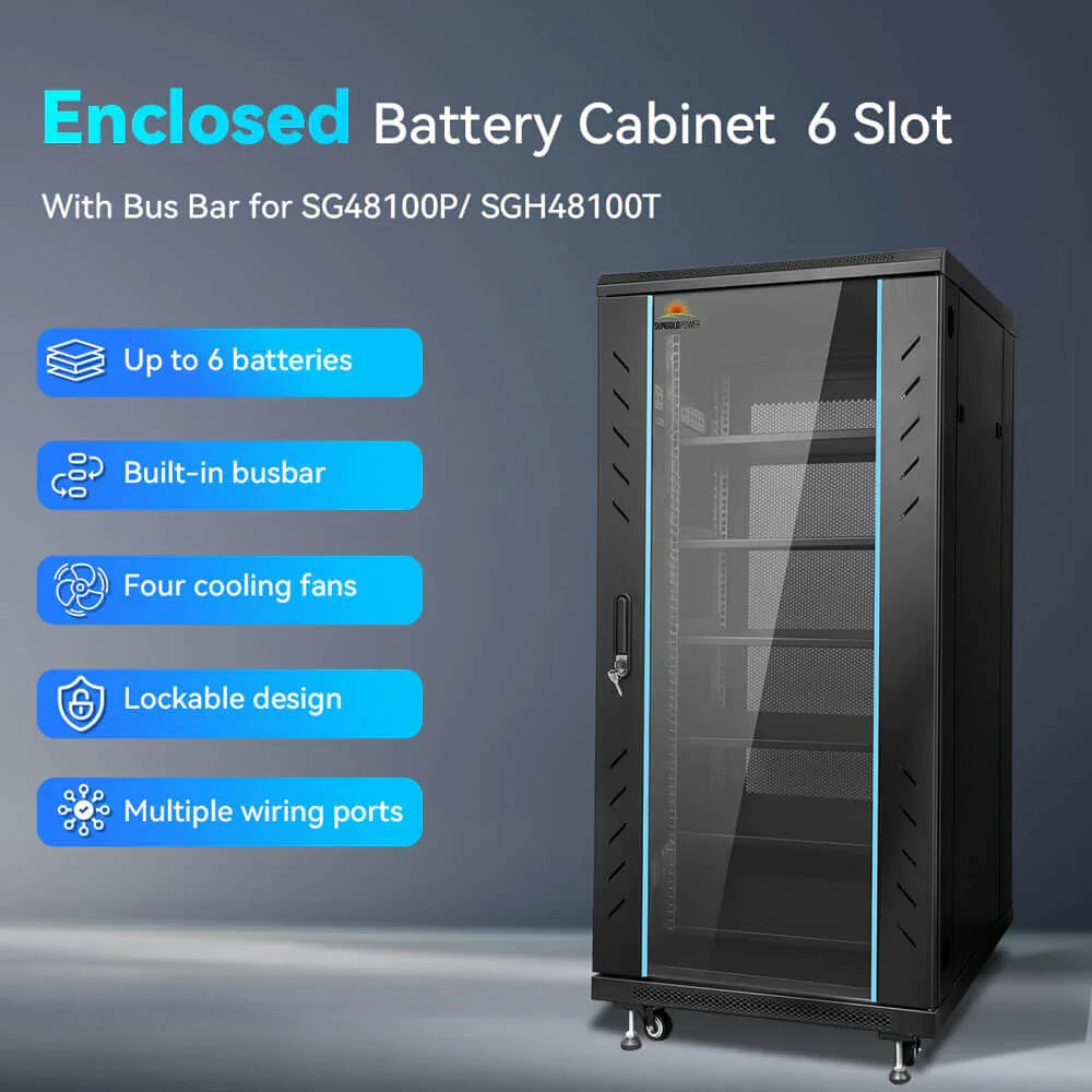 Sungold Power Enclosed Battery Cabinet 6 Slot with Bus Bar for SG48100P/ SGH48100T - Green Vista Living