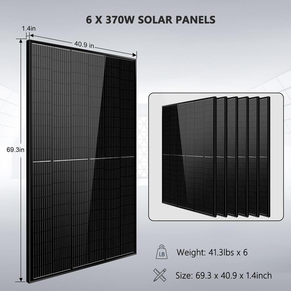 Off-Grid Solar Kit 6500W 48VDC 120/240VAC 10.24KWH PowerWall Lithium Battery 6 X 370 Watts Solar Panels SGM-6510M - Green Vista Living