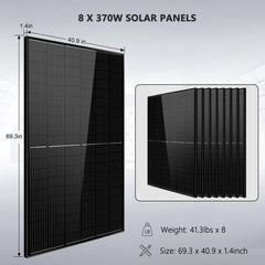 Sungold Power Off-Grid Solar Kit 6000W 48VDC120V/240V LifePo4 10.48KWH Power Wall Lithium Battery 8 X 370 Watts Solar Panels