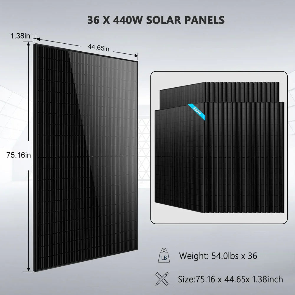 Hybrid Solar Kit 11.4KW 48V Split Phase 51.2 KWH Lithium Battery 36 X 450 Watt Solar Panel SGH-11N5E