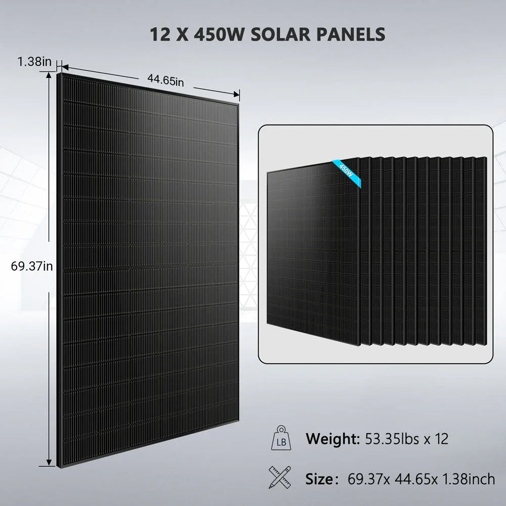 Off-Grid Solar Kit 10KW 48VDC 120V/240V LifePo4 20.48KWH Lithium Battery 12 X 450 Watts Solar Panels SGR-10K20E - Green Vista Living