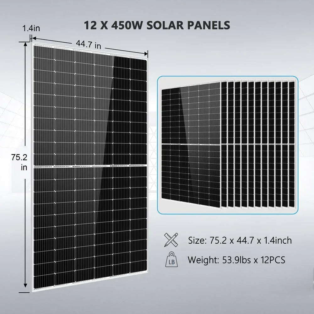 Complete off Grid Solar Kit 8000W 48V 120V/240V output 10.24KWH Lithium Battery 5400 Watt Solar Panel SGK-8MAX - Green Vista Living