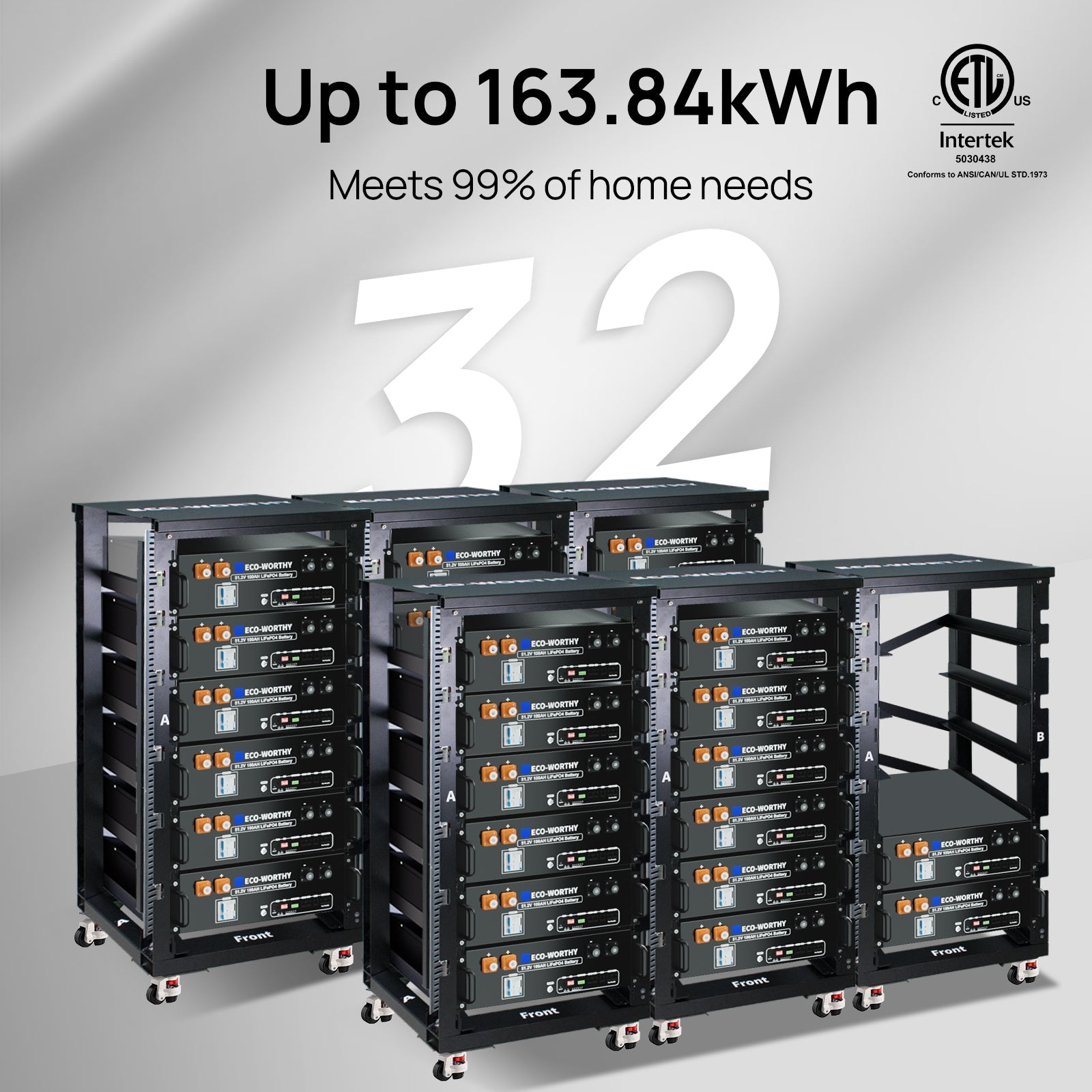 ECO-WORTHY 48V 100Ah Server Rack Battery | 5.12kWh V3 Lithium Battery | UL1973 | UL9540A | CEC Eco-Worthy