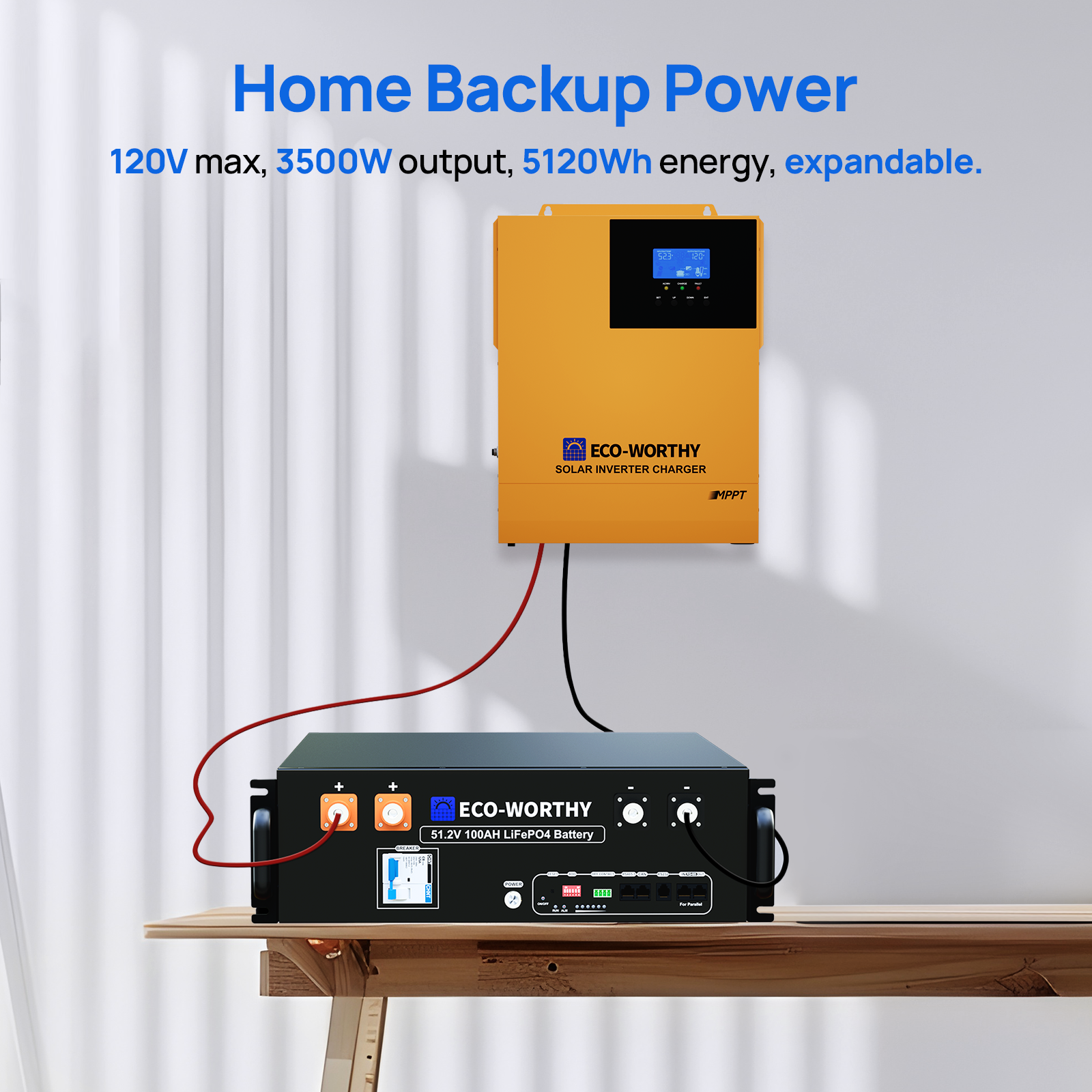 ECO-WORTHY 5.12KWh Home Backup Power With 48V 100Ah LiFePO4 And  3500W 48V Off-Grid Inverter Eco-Worthy
