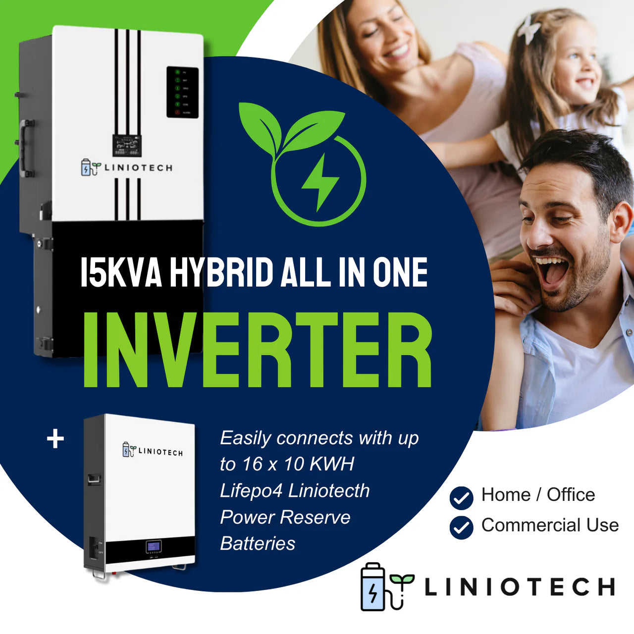 Liniotech 15KVA Hybrid Inverter All in One solar Inverter | 11.4kW AC Output 200A Pass Through