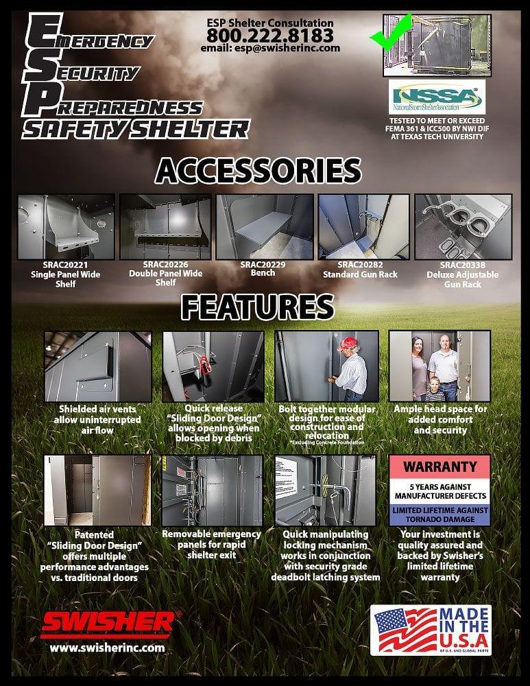 Swisher ESP Safety Shelter- 20 Person Private / 12 Person Business - Green Vista Living