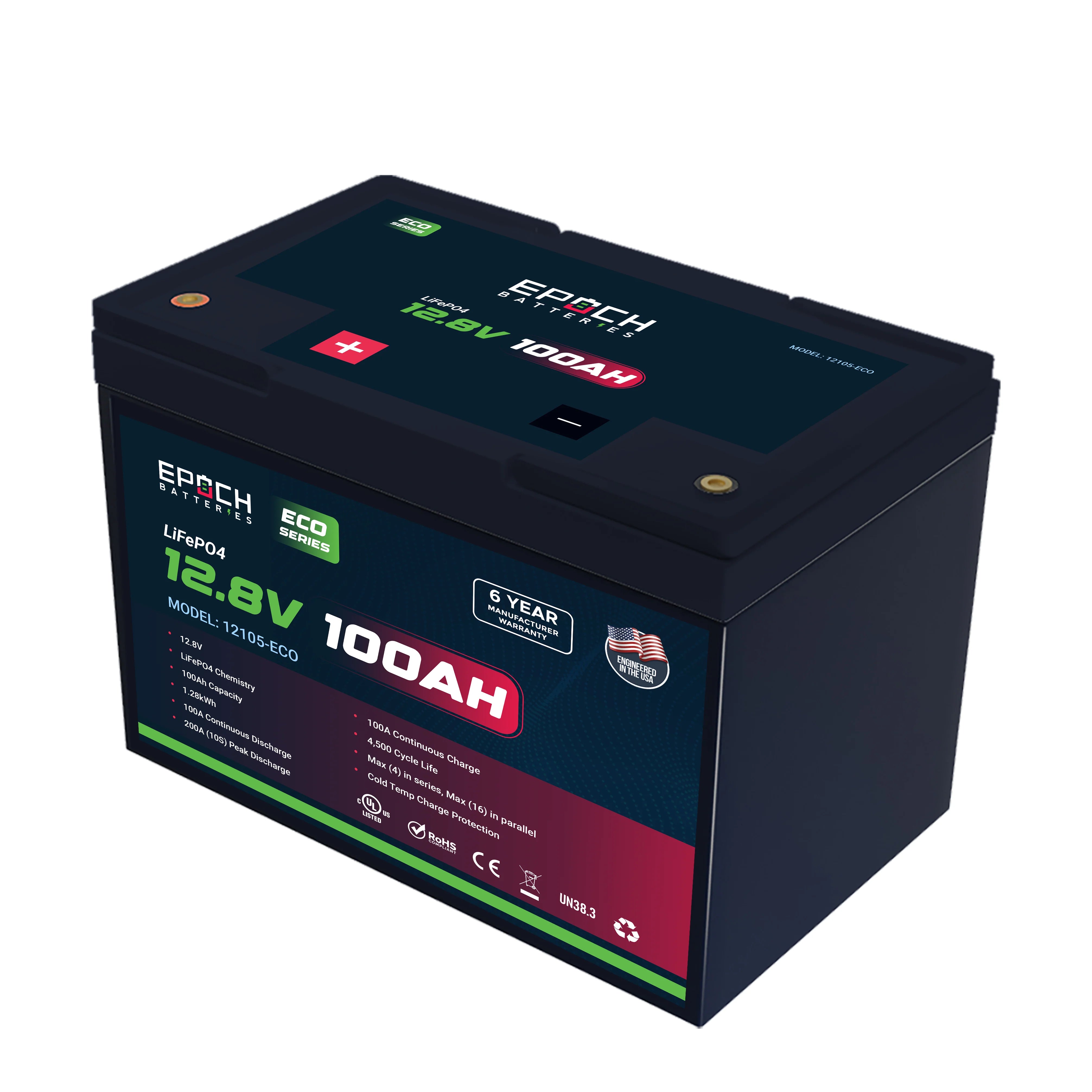Epoch Batteries 12V 100Ah (1.28kWh) - Eco Series LiFePO4 Battery Epoch Batteries