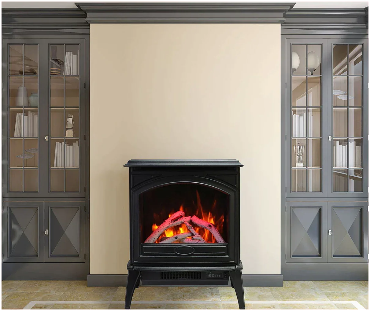 Amantii E70-NA Lynwood Series - 70 cm Freestand Electric Stove Featuring a Cast Iron Frame and a 10 Piece Birch Log Set - Green Vista Living