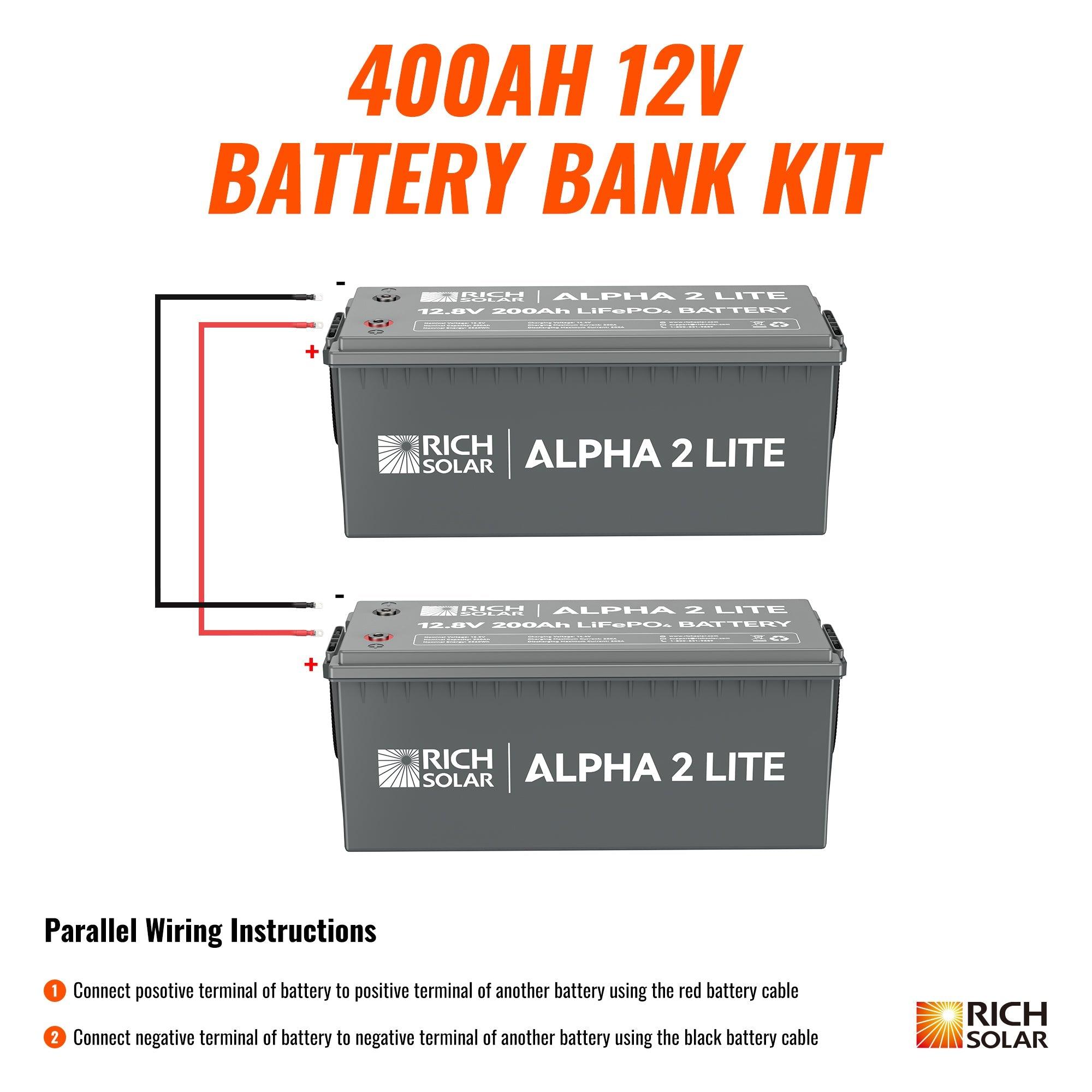 Rich Solar - 400Ah 12V LiFePO4 Off-Grid Battery Kit | 5.12kWh Deep Cycle Lithium Battery Bank | Powerful 300Ah Battery Kit for RVs, Trailers, Cabins, Campers, Vans, Off-Grid | 2 X ALPHA 2 LITE in Parallel - Green Vista Living