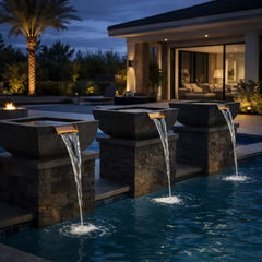 Flame Havens 30" Square Curved GFRC Concrete Water Only Bowl by Flame Havens Serenity Series