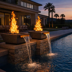 Flame Havens 30" Square Angular GFRC Concrete Cone Style Fire and Water Bowl by Flame Havens Serenity Series