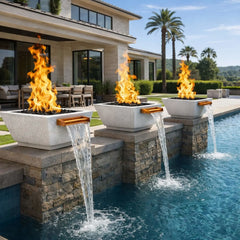 Flame Havens 24" Square Angular GFRC Concrete Cone Style Fire and Water Bowl by Flame Havens Serenity Series