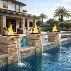 Flame Havens 24" Square Angular GFRC Concrete Cone Style Fire and Water Bowl by Flame Havens Serenity Series