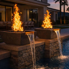 Flame Havens 30" Square Curved GFRC Concrete Fire and Water Bowl by Flame Havens Serenity Series