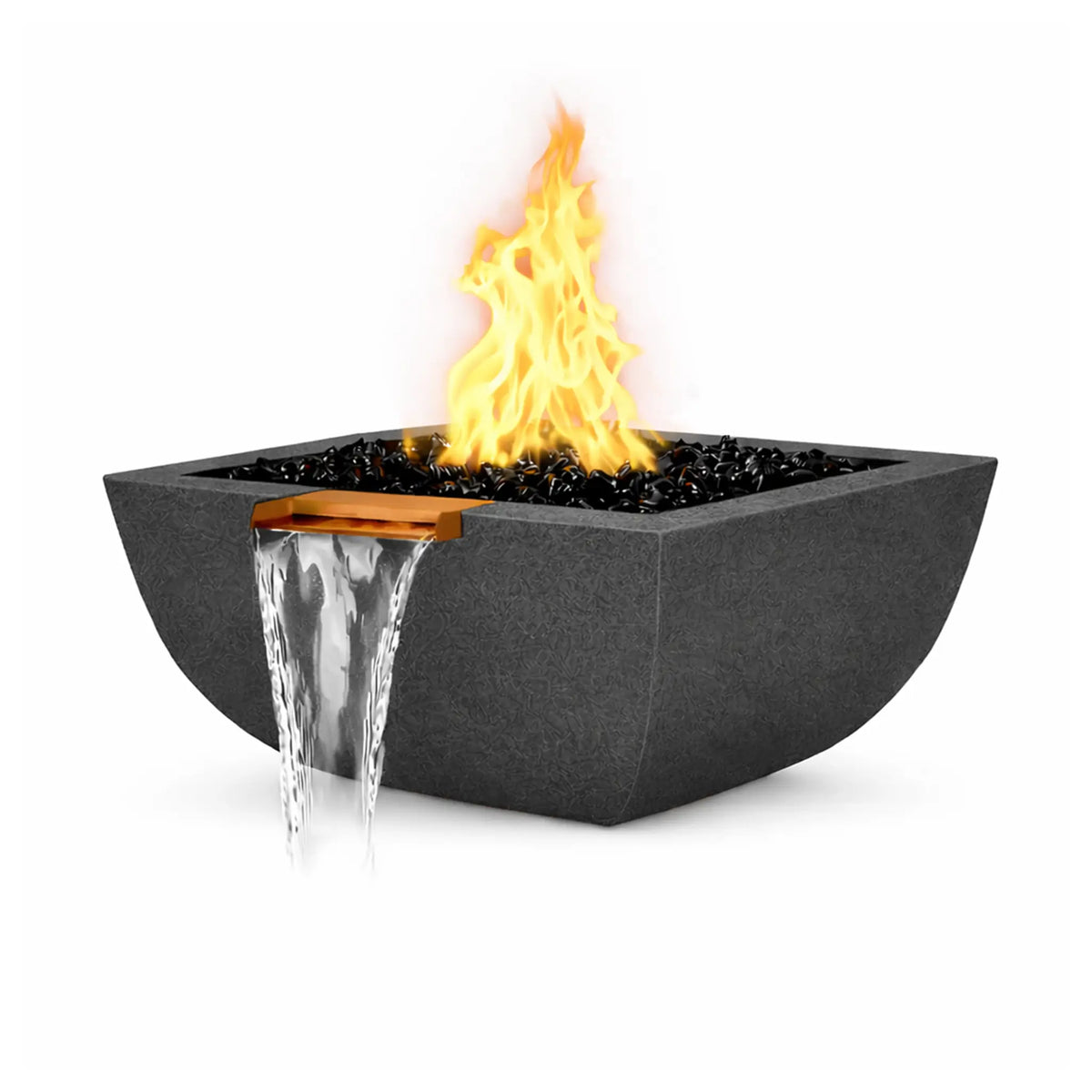 Flame Havens 24" Square Curved GFRC Concrete Fire and Water Bowl by Flame Havens Serenity Series