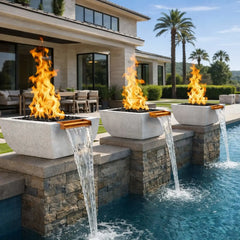 Flame Havens 24" Square Curved GFRC Concrete Fire and Water Bowl by Flame Havens Serenity Series