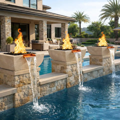 Flame Havens 24" Square Curved GFRC Concrete Fire and Water Bowl by Flame Havens Serenity Series