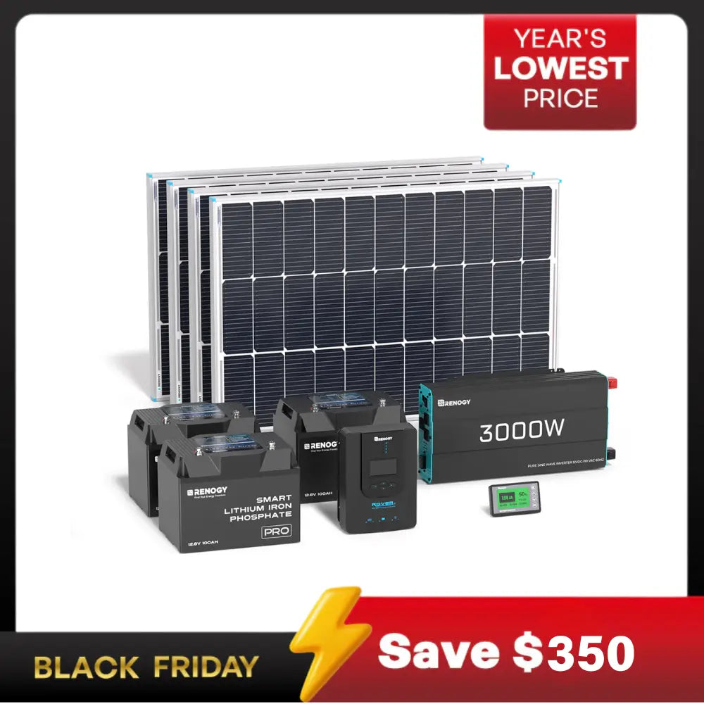 Complete Workshop/Shed Solar Kit 400W 12V | Optional 3.6kWh Deep-Cycle AGM / LiFePO4 Batteries