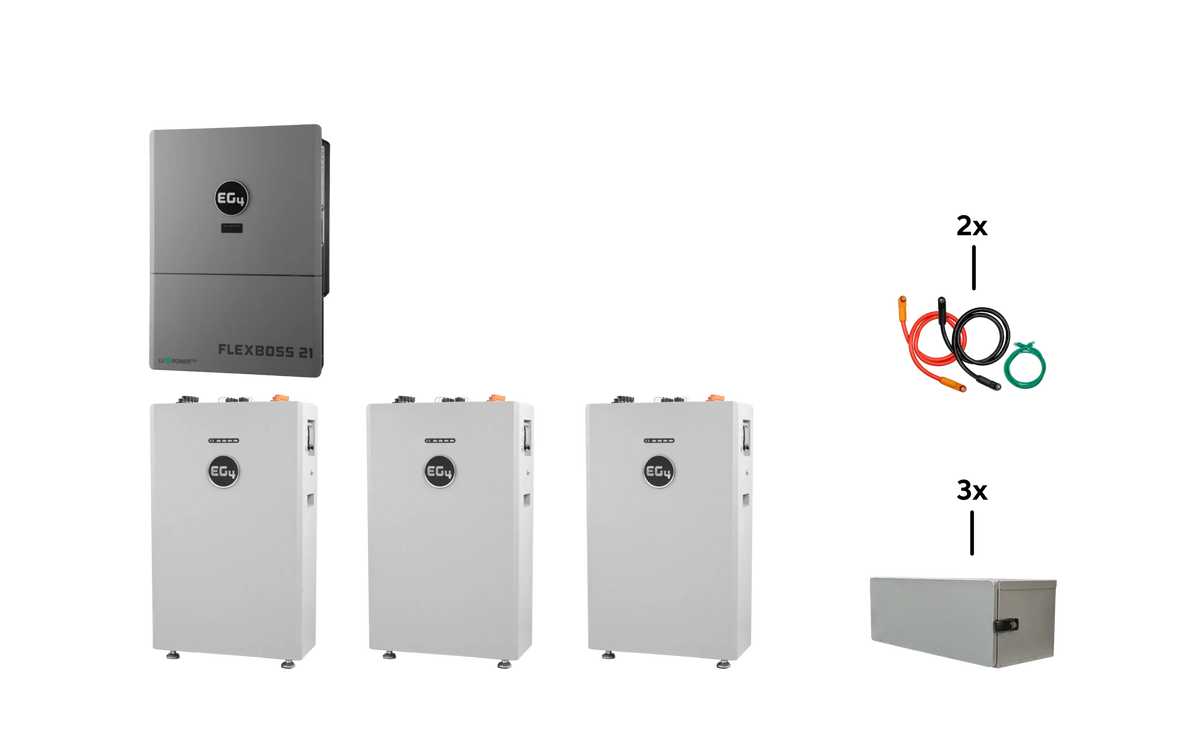 EG4 Hybrid Power Kit | 16kW 120/240V Output 48VDC - 48kWh System Bundle | 1 x EG4 FlexBoss21 Hybrid Inverter + 3 x EG4 All-Weather 314Ah Battery - Green Vista Living