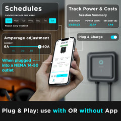 EVIQO Level 2 EV Charger, 48A (11.5kW), 240V, NEMA 14-50 Plug-in, J1772 for Non-Tesla EVs