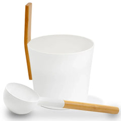 KOLO Set 3 Sauna Bucket with straight handle and Ladle, Bamboo/Aluminum, 1Gal - Green Vista Living