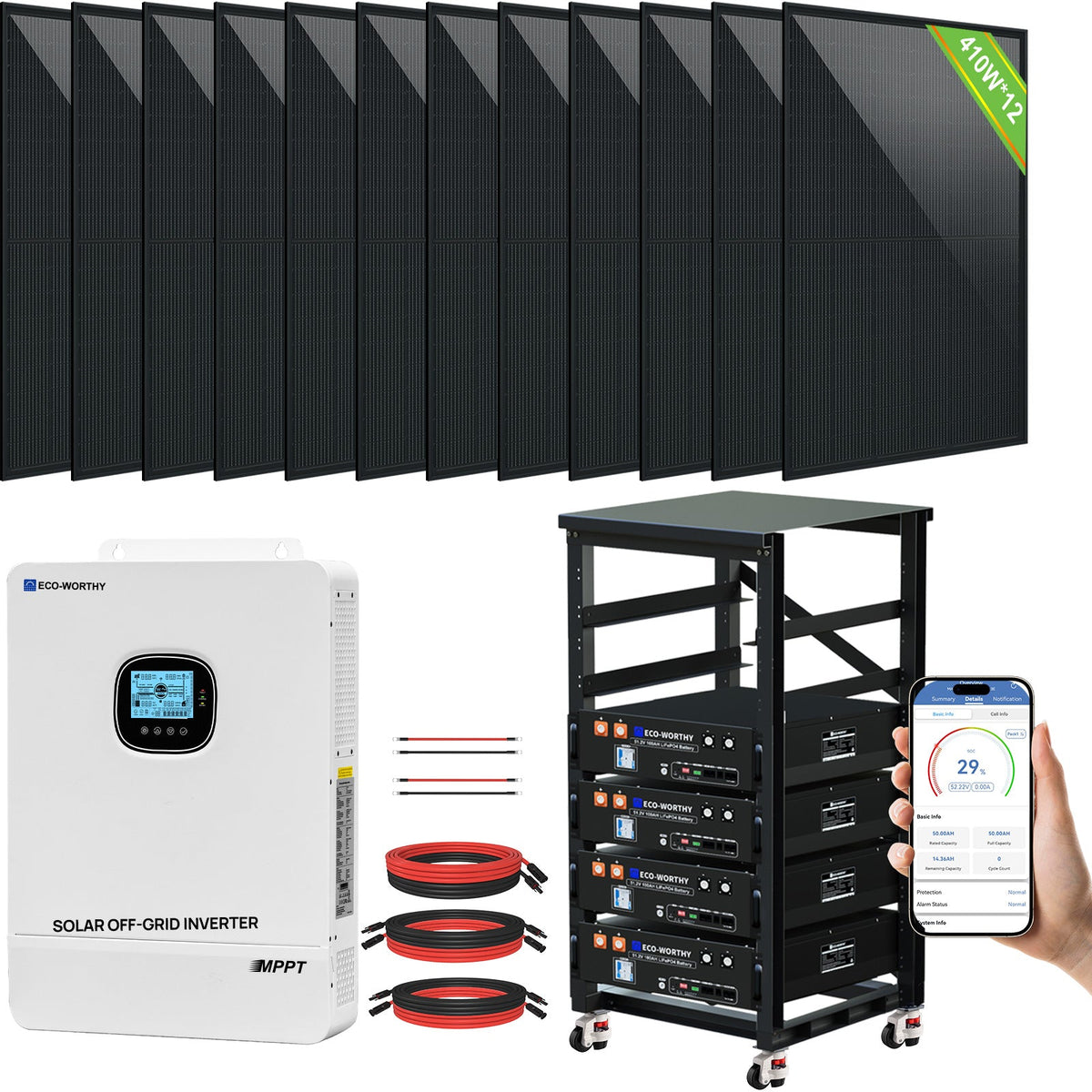 ECO-WORTHY Complete Off-Grid Solar Power System - 10000W 120/240V Output | 20.48kWh/61.44kWh Lithium Battery | 4920 Watts/14760Watts PV Input