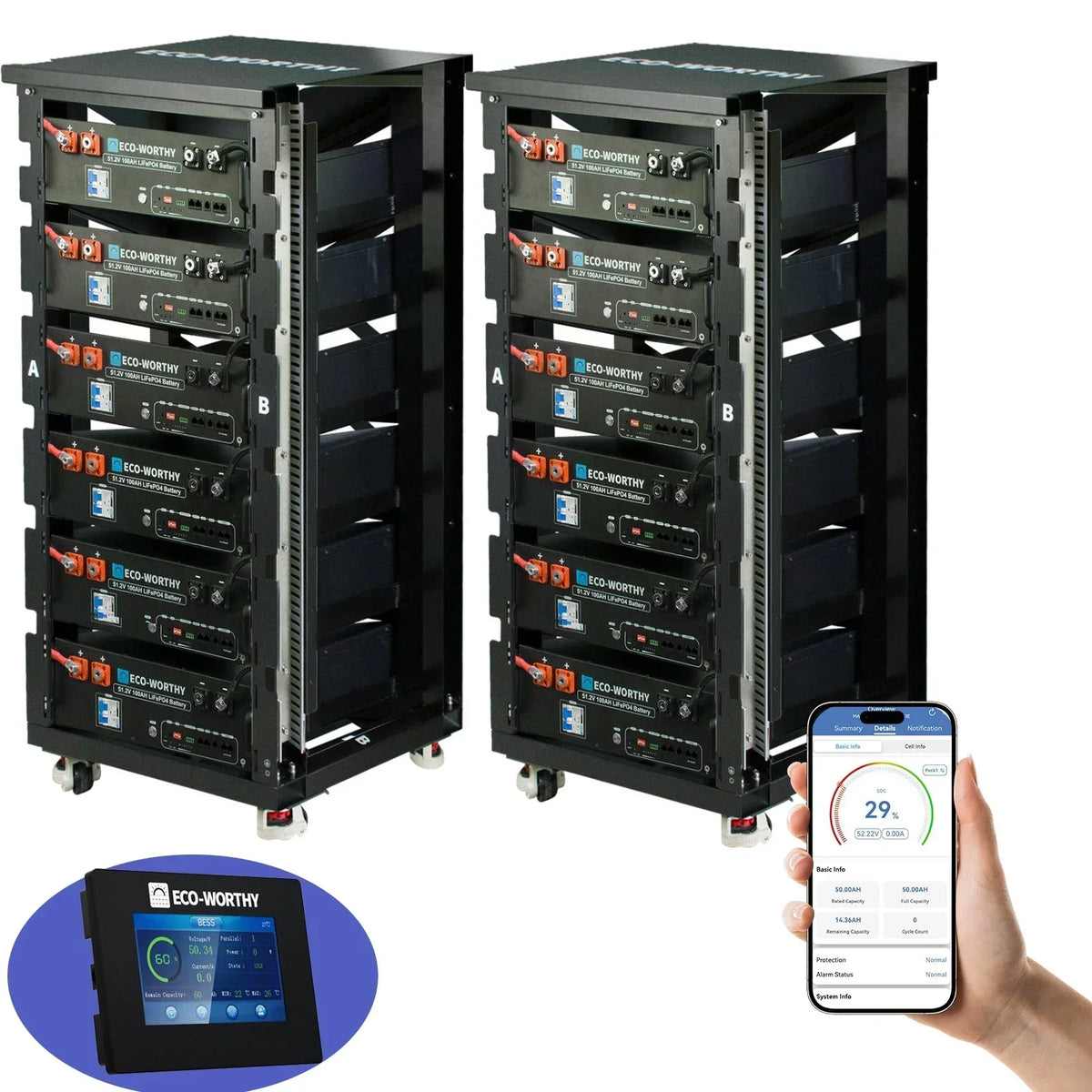 ECO-WORTHY 48V 100Ah Server Rack Battery | 5.12kWh V3 Lithium Battery | UL1973 | UL9540A | CEC Eco-Worthy