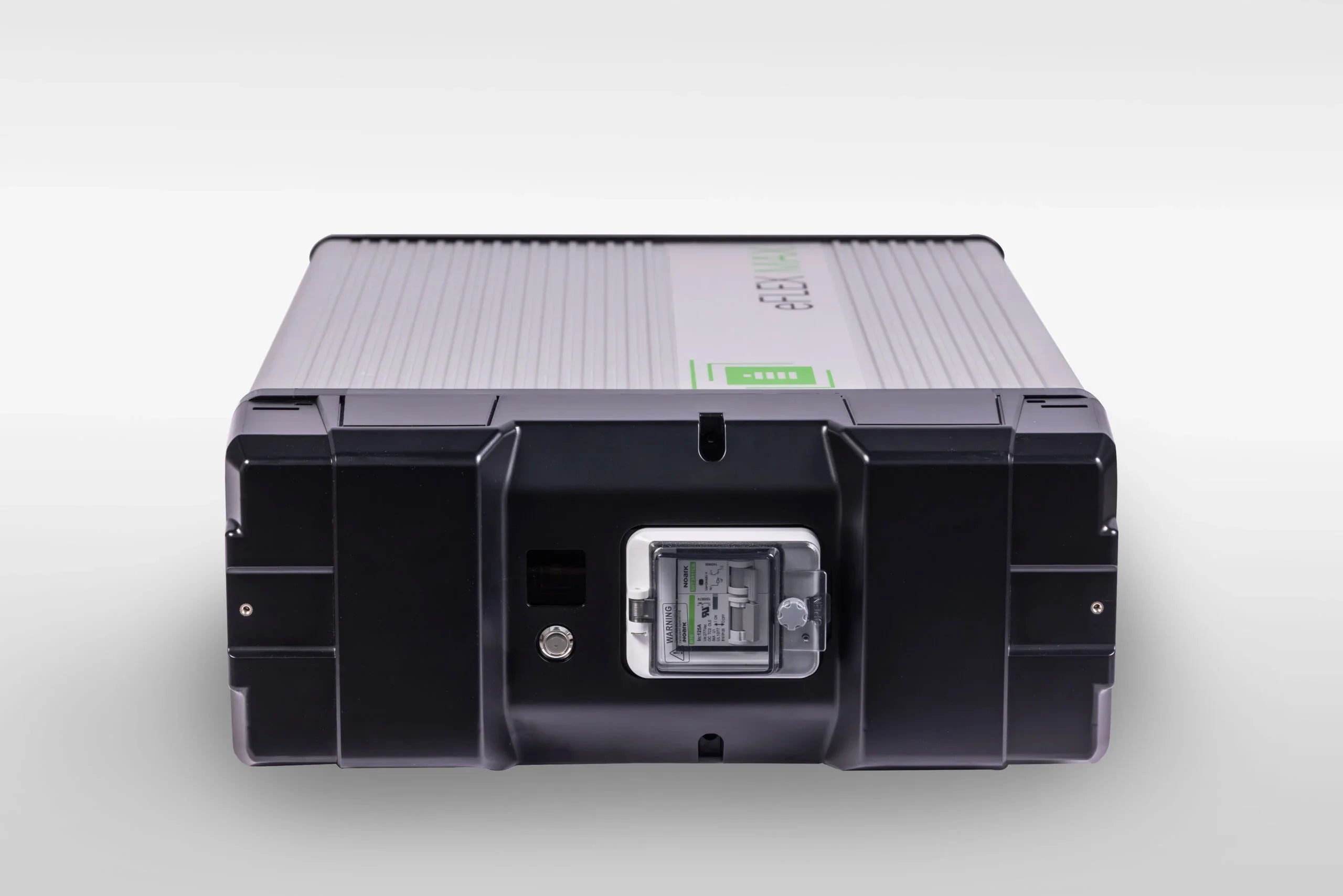Green Vista Living inverter with digital display and black metal casing, front view