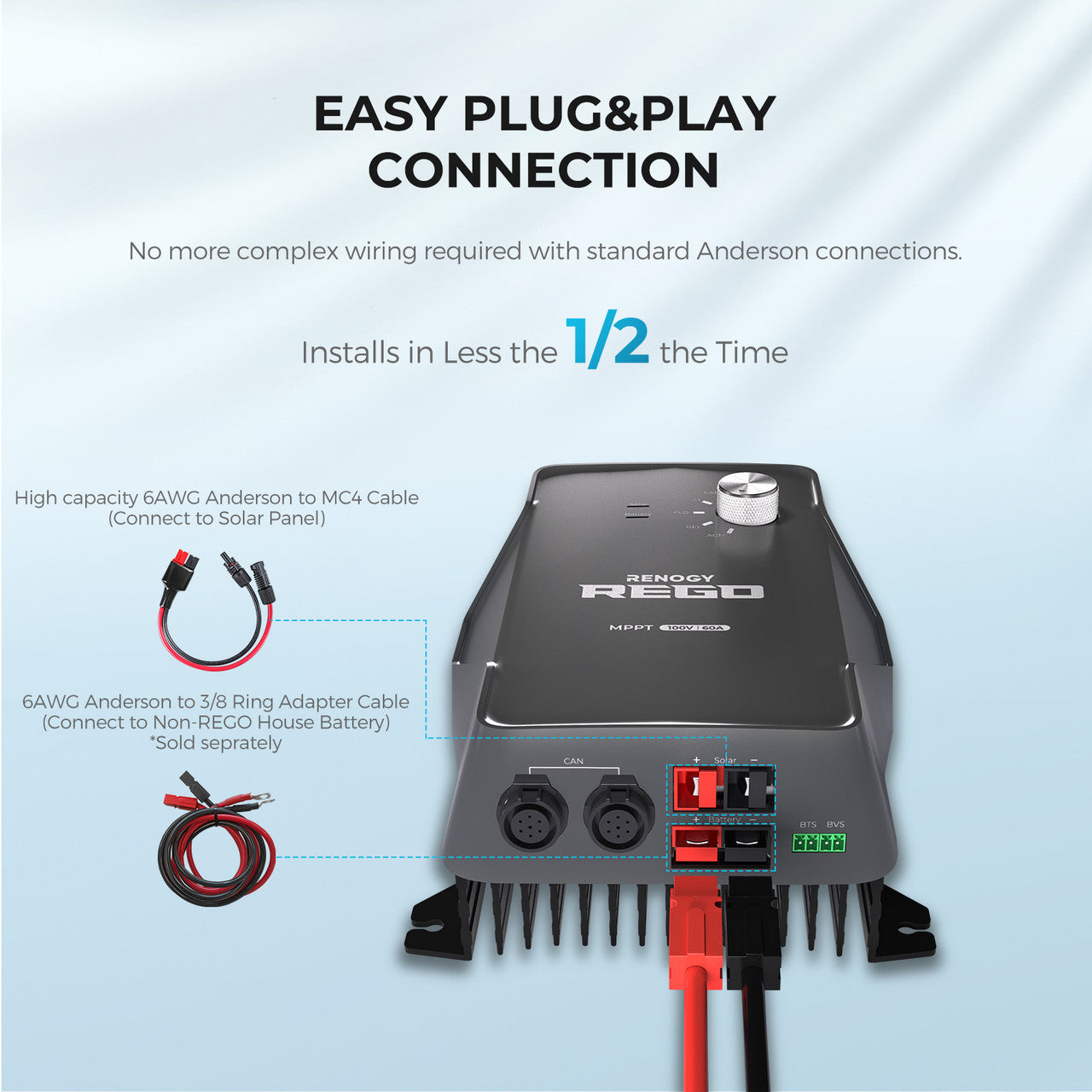 Renogy REGO 12V 60A MPPT Solar Charge Controller + 10Ft Power Cable - Green Vista Living