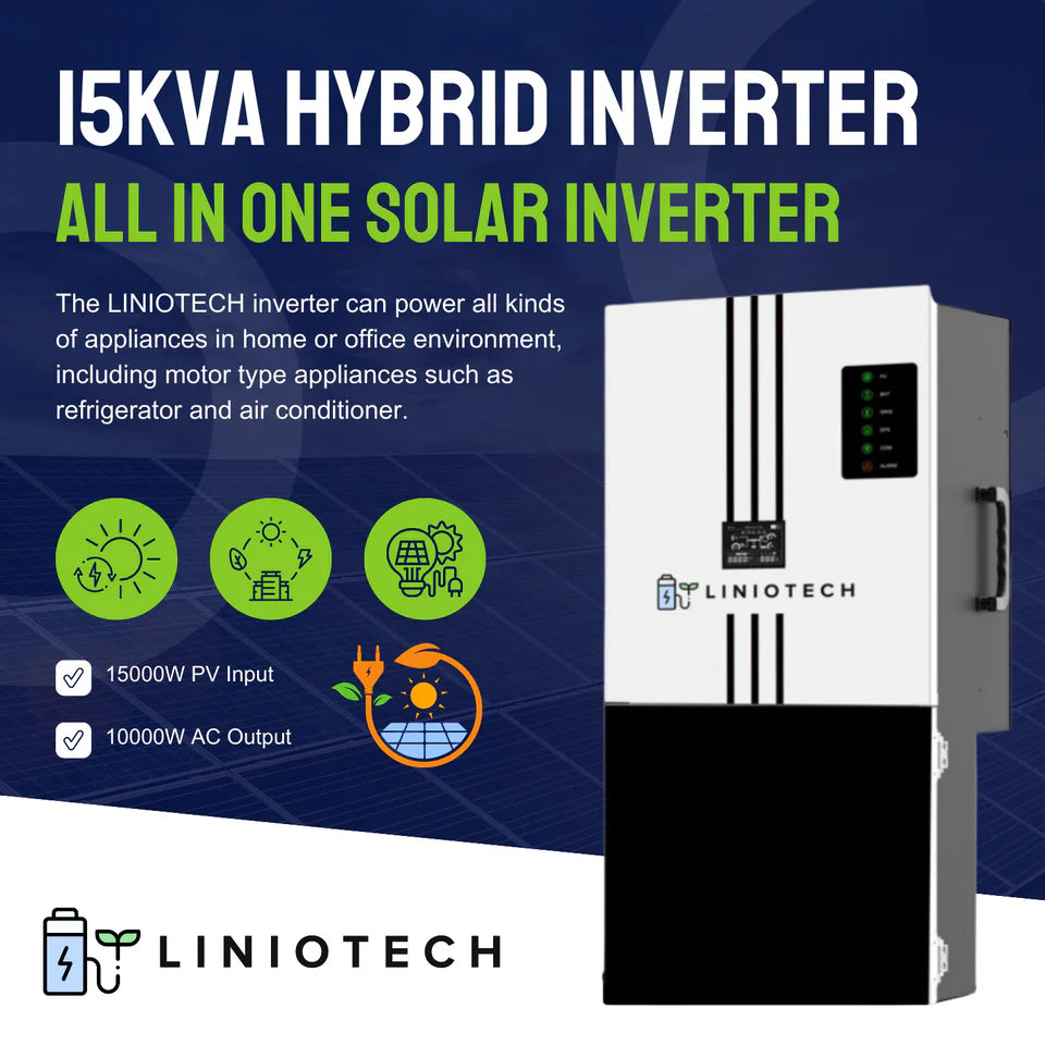 Liniotech 15KVA Hybrid Inverter All in One solar Inverter | 11.4kW AC Output 200A Pass Through