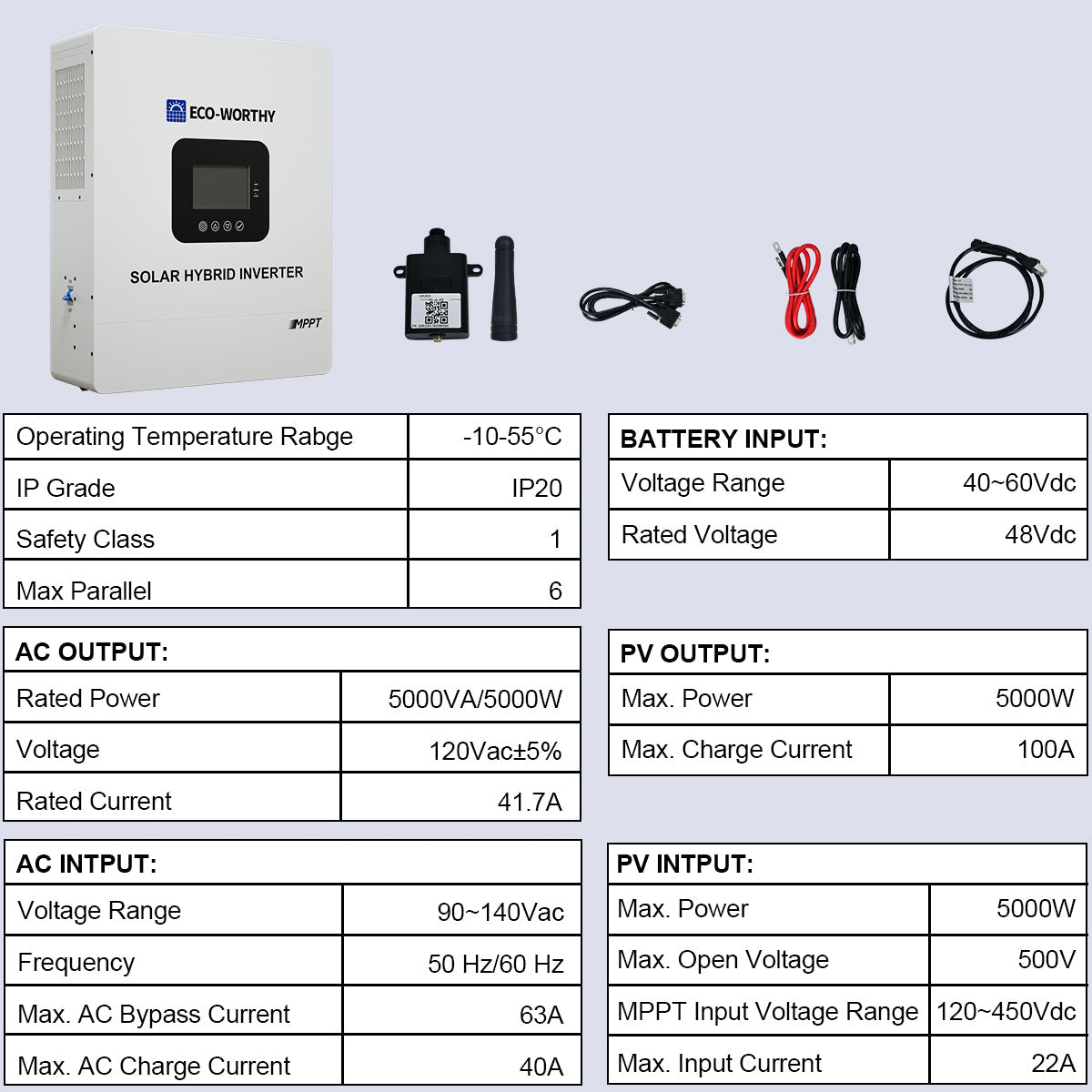 Off Grid Home Power Bundle | 5kW Inverter with 48V 100AH Server Rack Battery Eco-Worthy