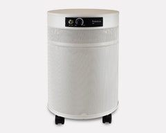Airpura 700 cream air purifier with control panel and wheels on a white background