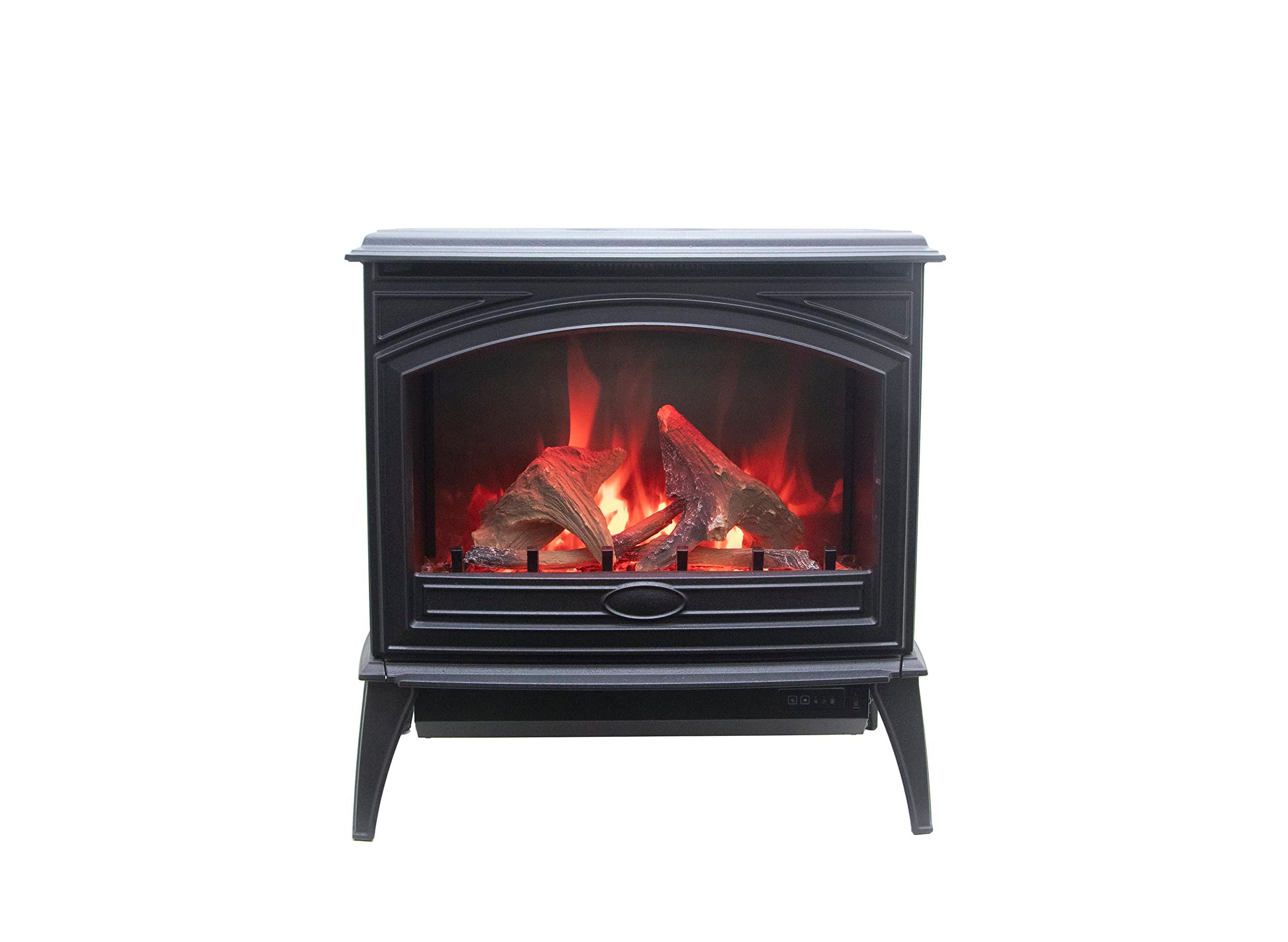 Amantii E50-NA Lynwood Series - 50 cm Freestand Electric Stove Featuring a Cast Iron Frame and a 10 Piece Birch Log Set - Green Vista Living
