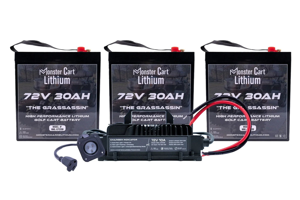 BIG BUNDLE 72v 90Ah - (3) 72V 30AH LITHIUM & 72V 10A WATERPROOF CHARGER - Green Vista Living