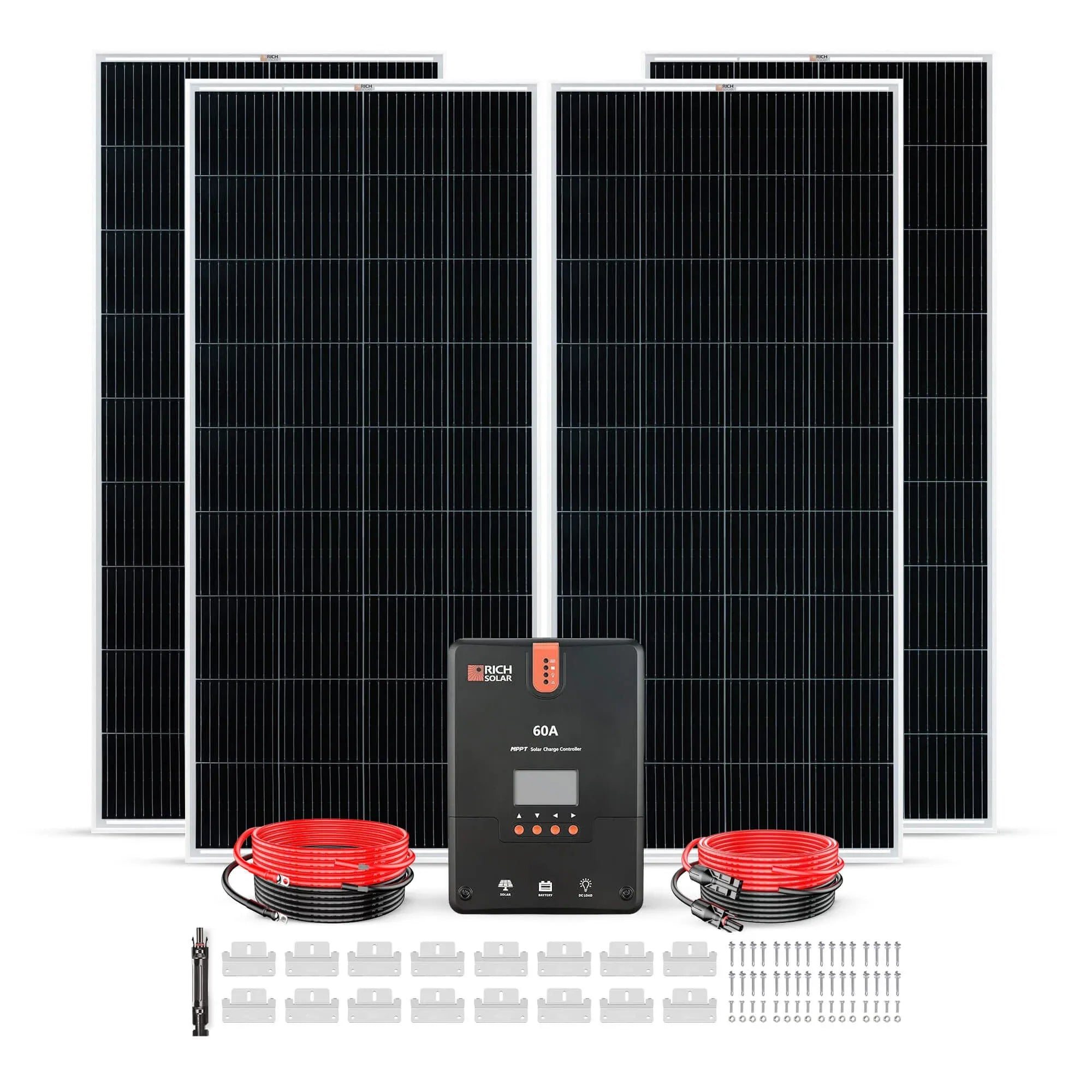 Rich Solar 4 Panel Solar Kit | 800 Watt | Complete Off-Grid Solar System for RVs, Boats, Tiny Homes | 60A MPPT Charge Controller, 2000W Inverter - Green Vista Living