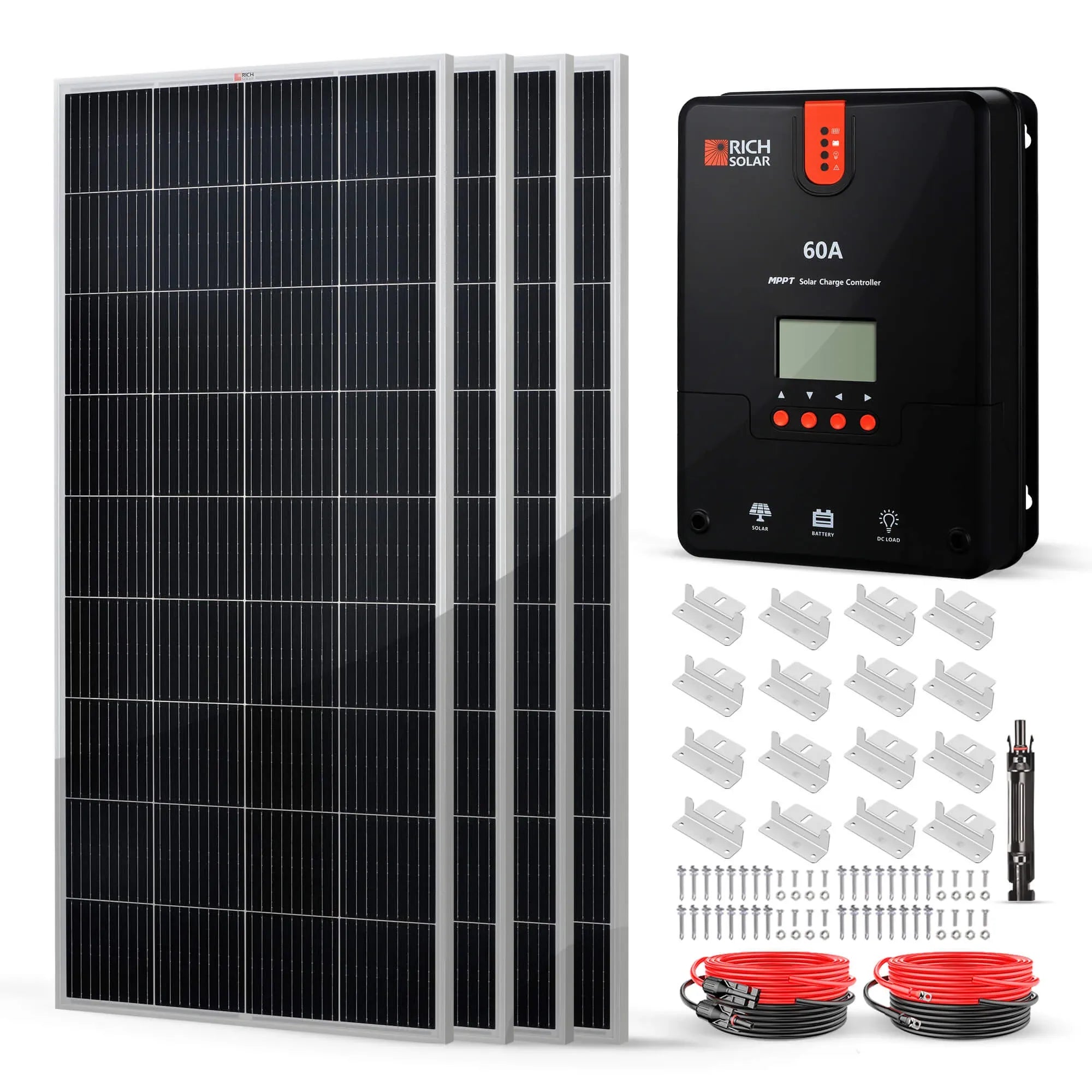 Rich Solar 4 Panel Solar Kit | 800 Watt | Complete Off-Grid Solar System for RVs, Boats, Tiny Homes | 60A MPPT Charge Controller, 2000W Inverter - Green Vista Living