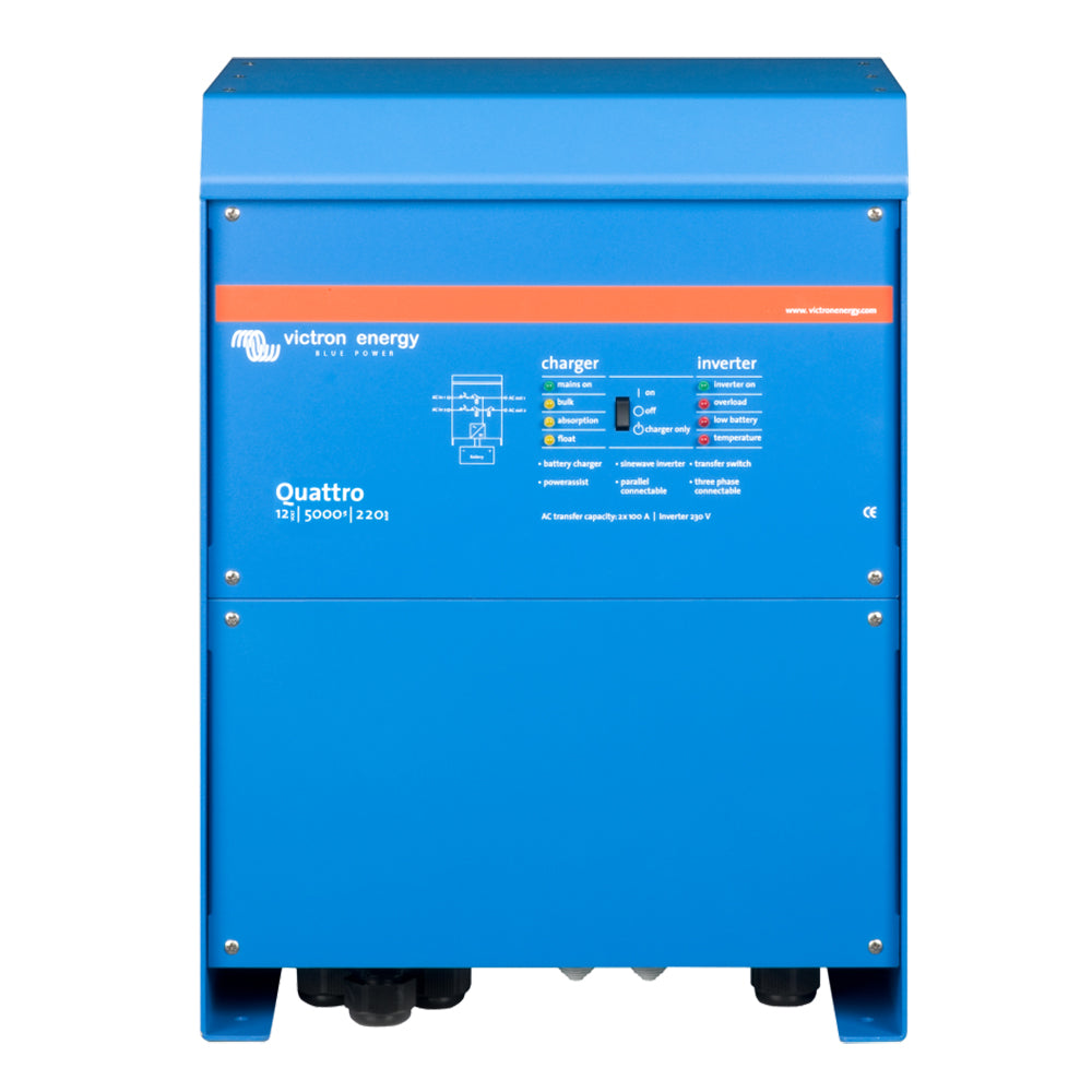 Victron Quattro Inverter/Charger 12 VDC - 5000W -Dual 100AMP 120VAC Inputs - Auto Transfer Switch - 200AMP Battery Charger - Stackable [QUA125021100] Victron Energy